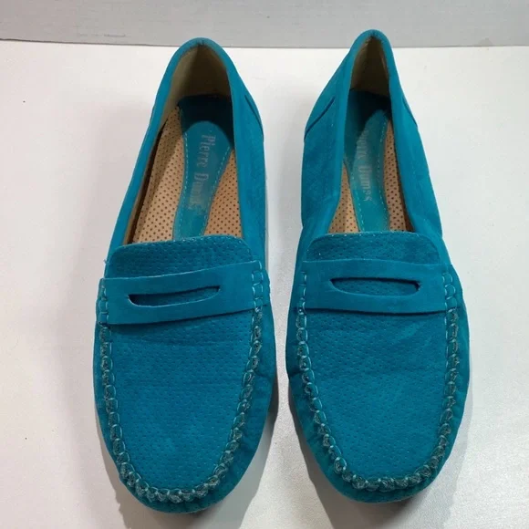 Pierre Dumas Turquoise Blue Suede Penny Loafers Women’s 8 - Picture 13 of 14